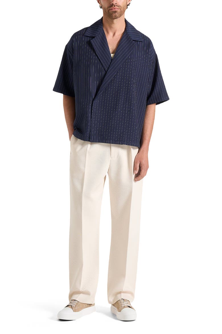 Abel Boxy Pinstripe Double Breasted Shirt, Alternate, color, Navy