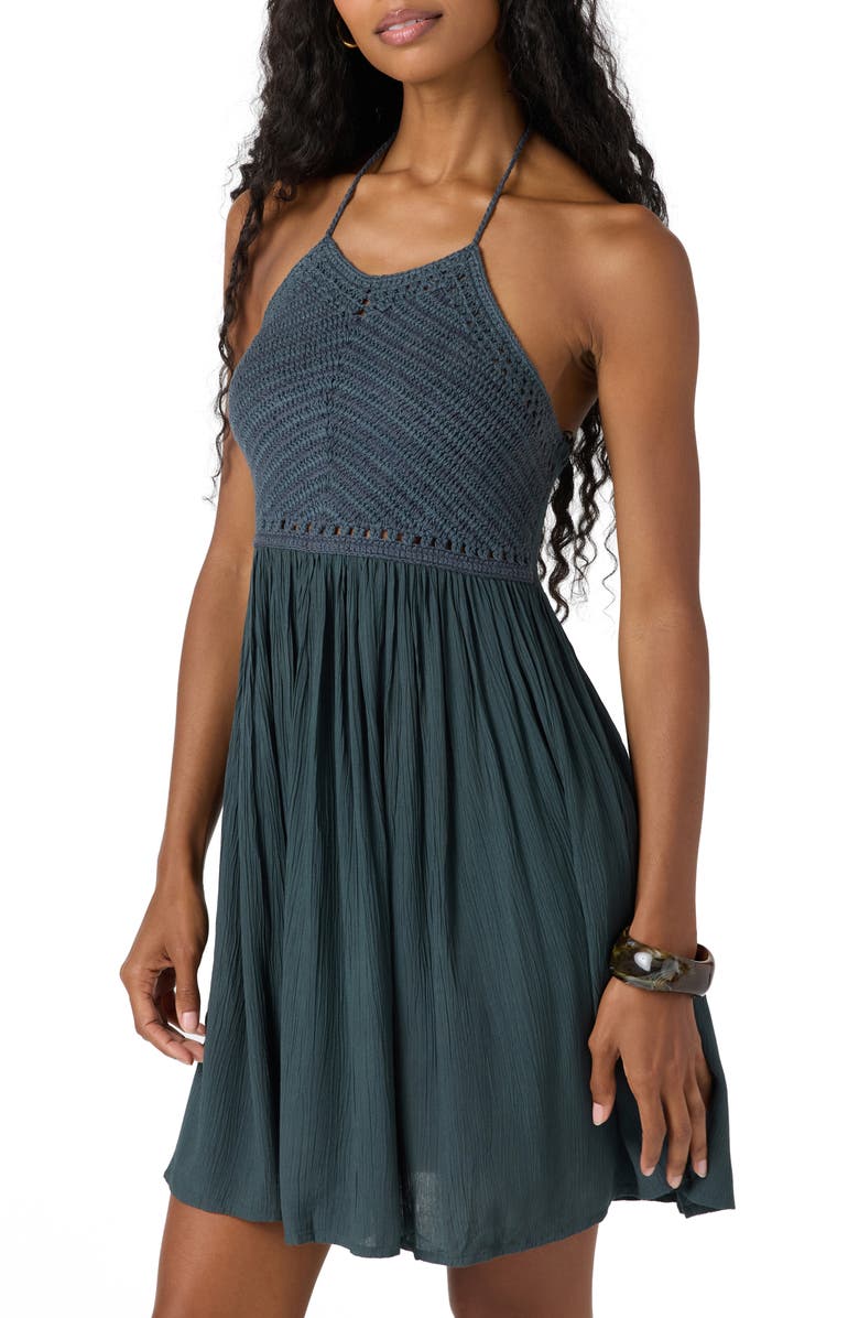 O'Neill Kindra Mixed Media Halter Dress, Alternate, color, Slate Blue