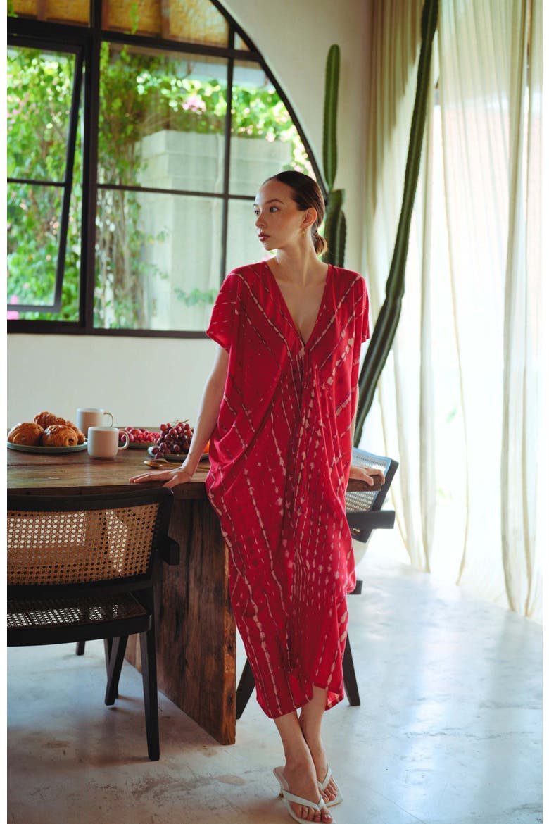 Madella Hand Dyed Kaftan Dress, Alternate, color, Red