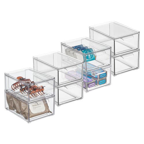 Mdesign Plastic Stackable Bathroom Storage Organizer With Drawer, 8 X 6 X 4 In Clear