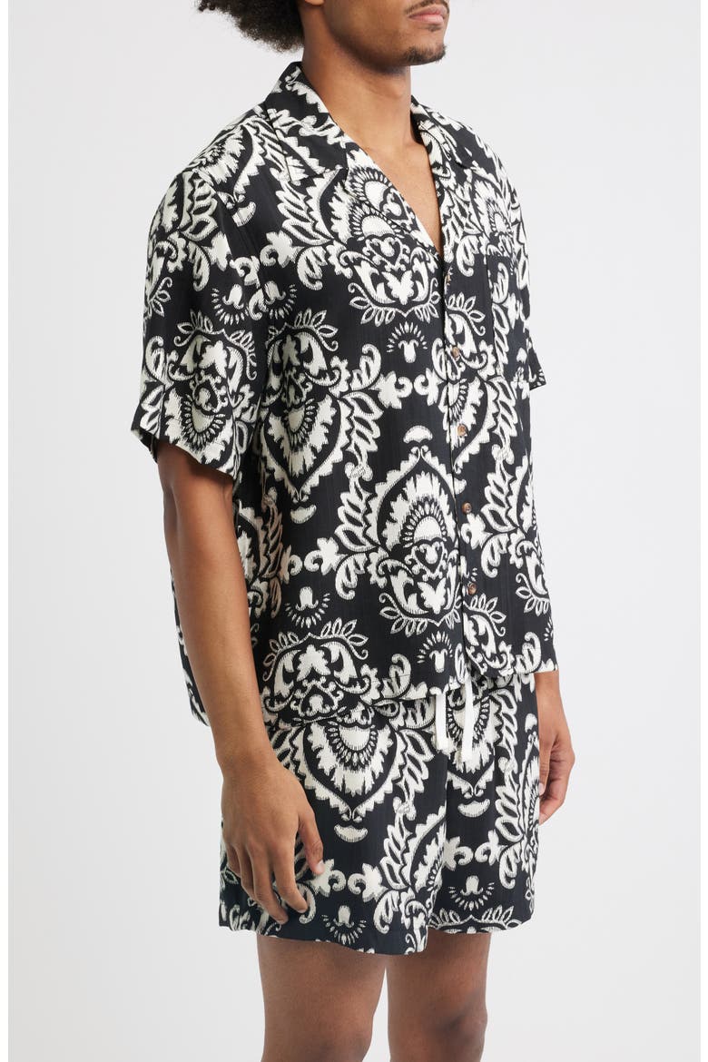 Xander Print Camp Shirt, Alternate, color, BLACK