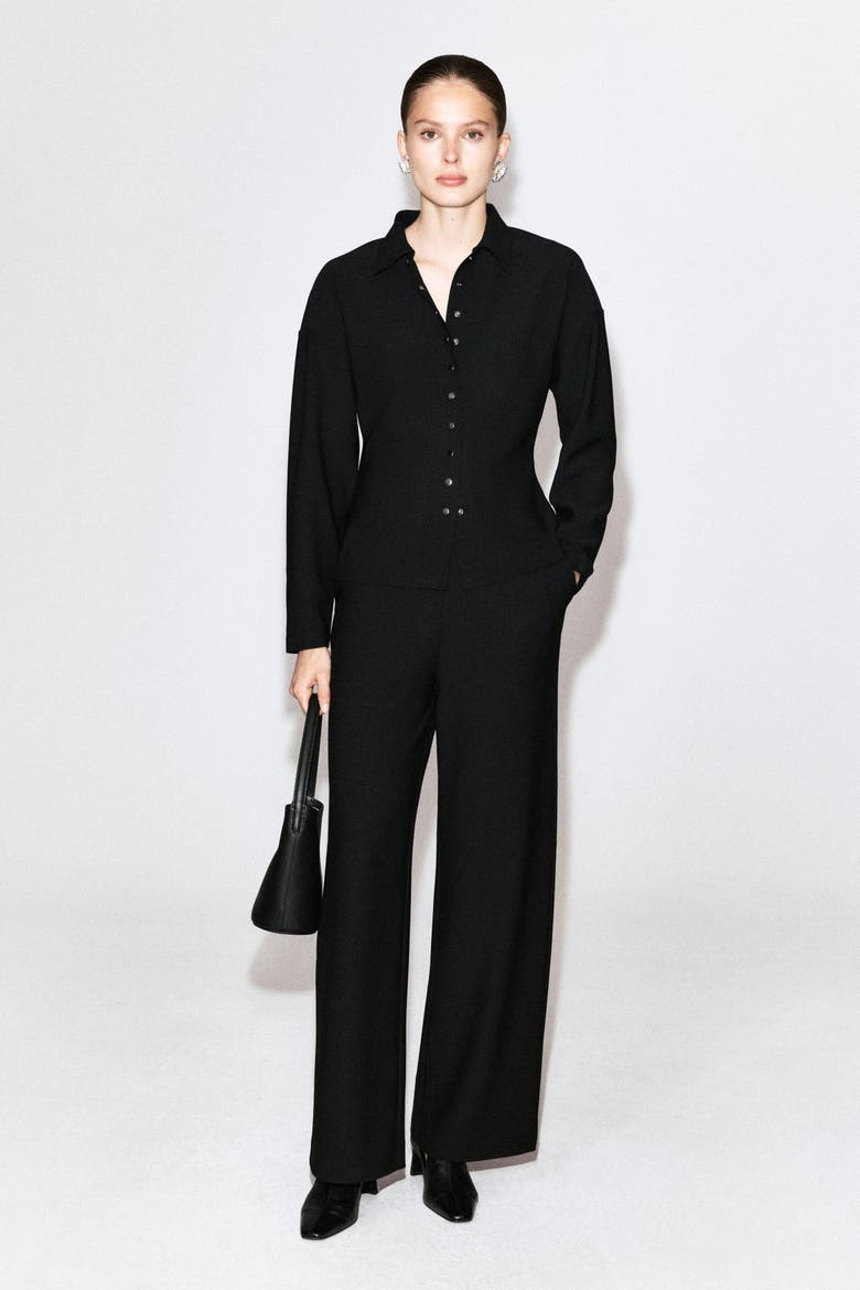 Waisted Crepe-Jersey Shirt, Alternate, color, BLACK