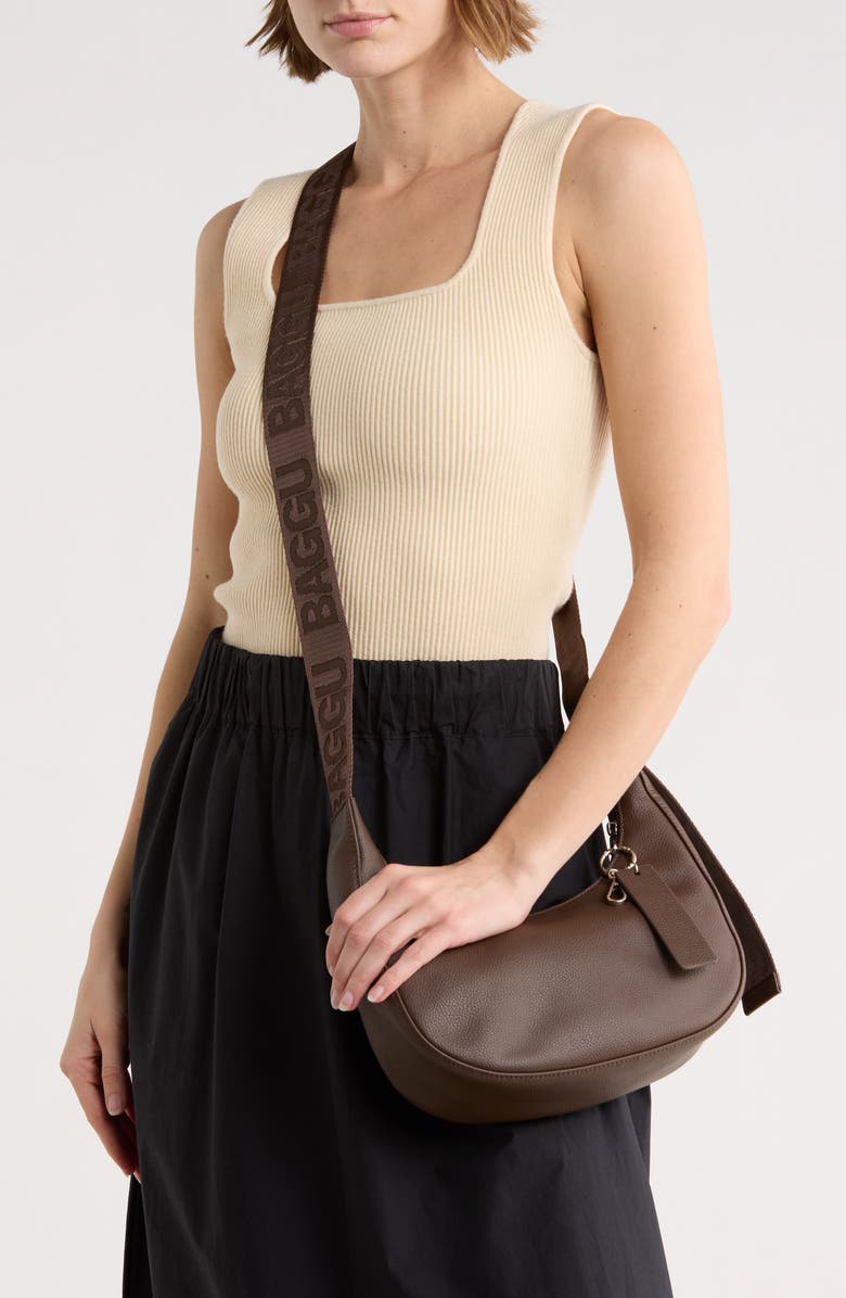 Baggu Small Recycled Leather Crescent Bag, Alternate, color, Brown