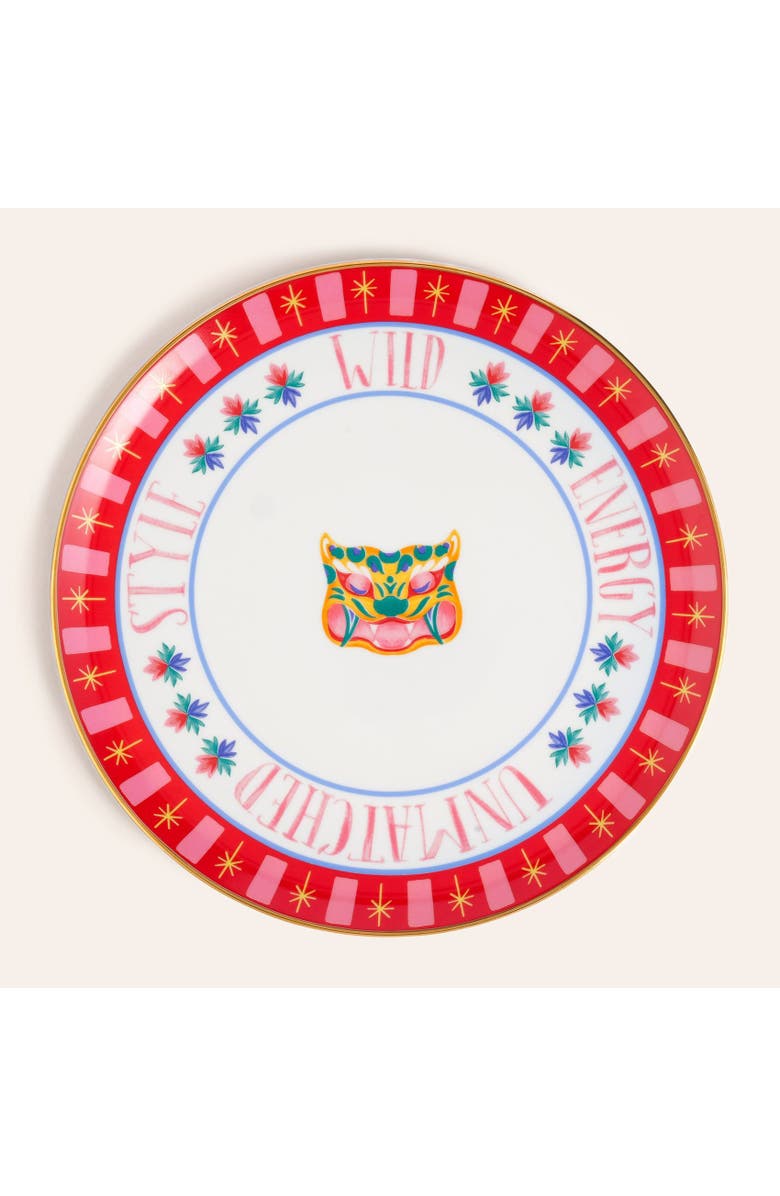 Zsa Zsa Zsu Lublin Gold Rimmed Porcelain Pizza Plate Energy 13 In, Alternate, color, Red