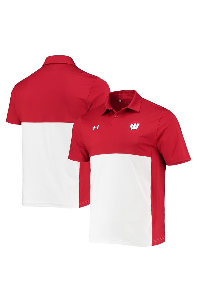 Under Armour Men's Under Armour Red/White Wisconsin Badgers 2022 Blocked Coaches Performance Polo, Main, color, Red