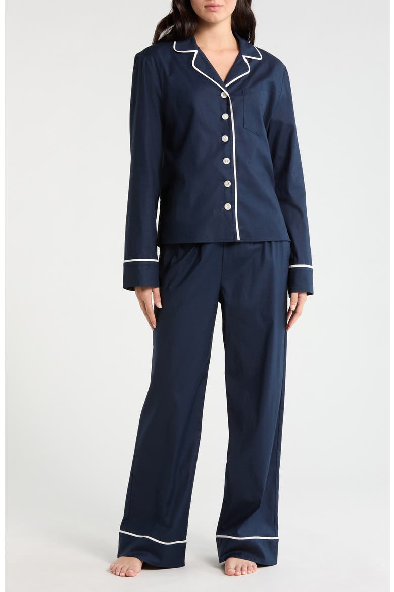 Coco Piped Stretch Cotton Pajamas, Main, color, MIDNIGHT