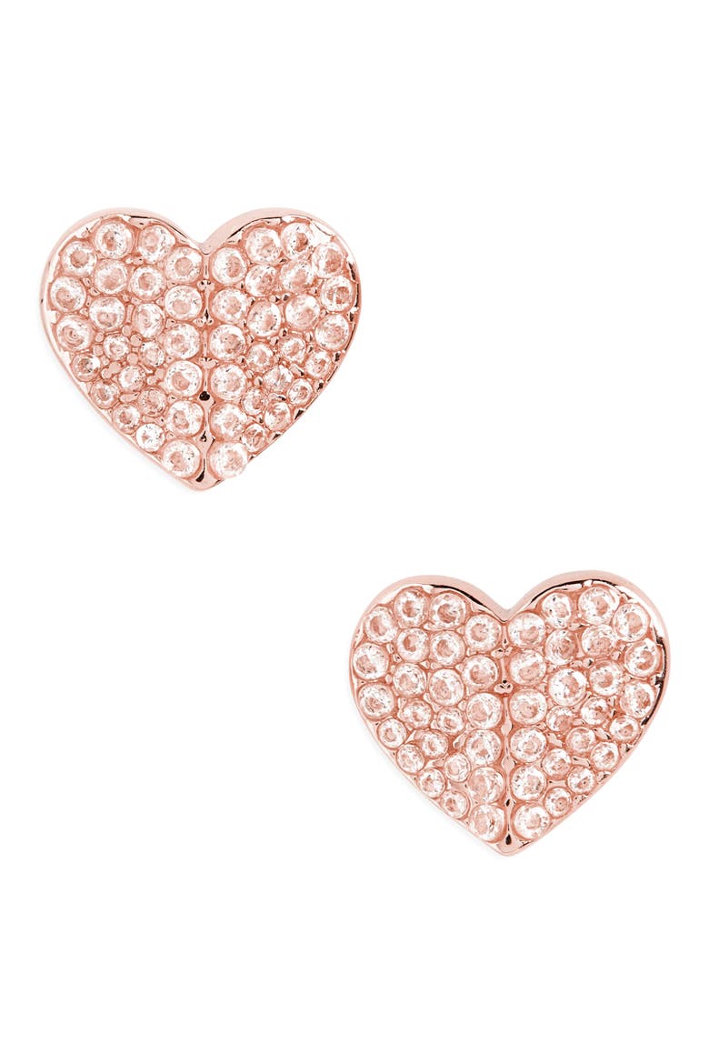 pavé heart stud earrings, Main, color, CLEAR/ ROSE GOLD