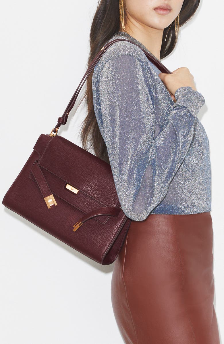 Tory Burch Large Lee Radziwill Pebble Leather Shoulder Bag, Alternate, color, Dark Carmine