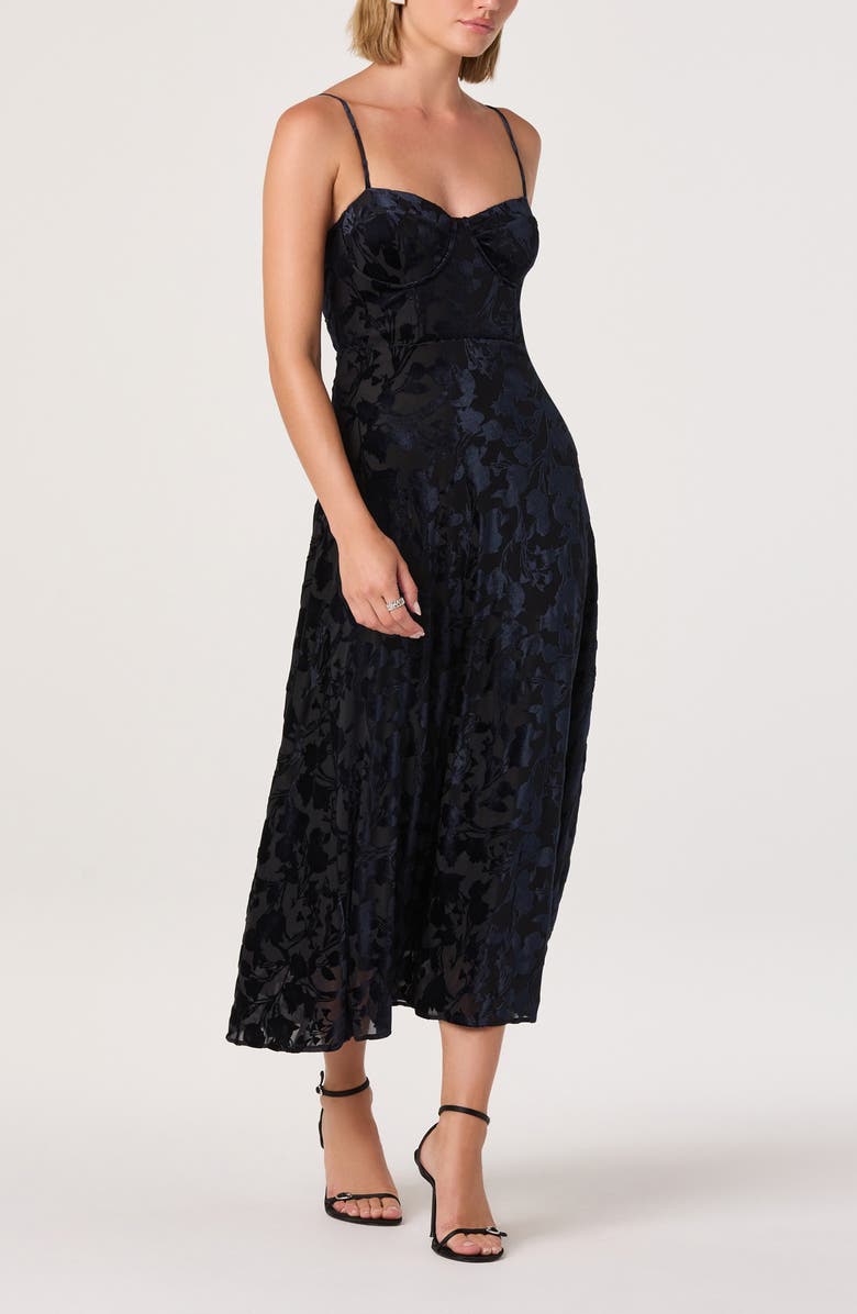 ASTR the Label Underwire Burnout Velvet Cocktail Dress, Alternate, color, Navy