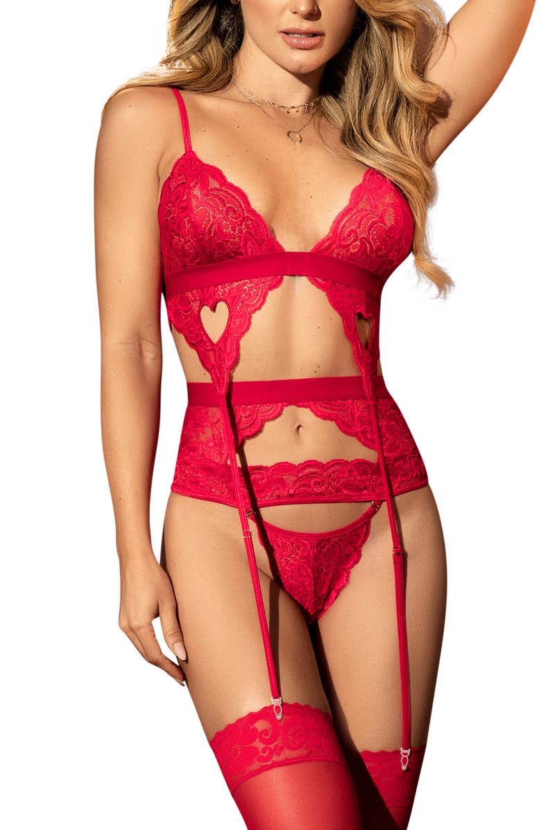 Mapale Heart Basque, Thong & Garter Straps Set, Main, color, 