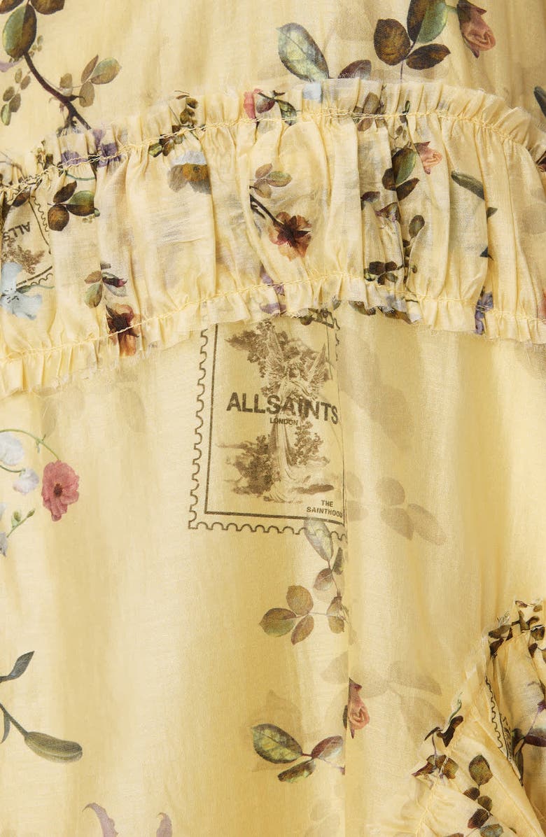 AllSaints Dorina Floral High-Low Maxi Dress, Alternate, color, Carmel Pale Yellow