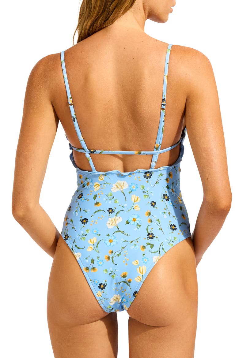 Lettuce Edge One-Piece Swimsuit, Alternate, color, POWDER BLUE