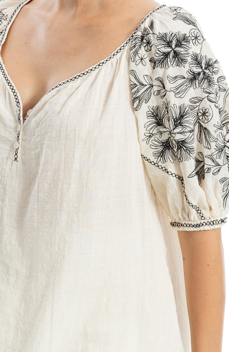 MAX STUDIO Embroidered Puff Sleeve Top, Alternate, color, White/ Black Floral Patch Emb
