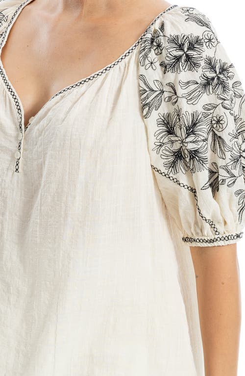Max Studio Embroidered Puff Sleeve Top In White
