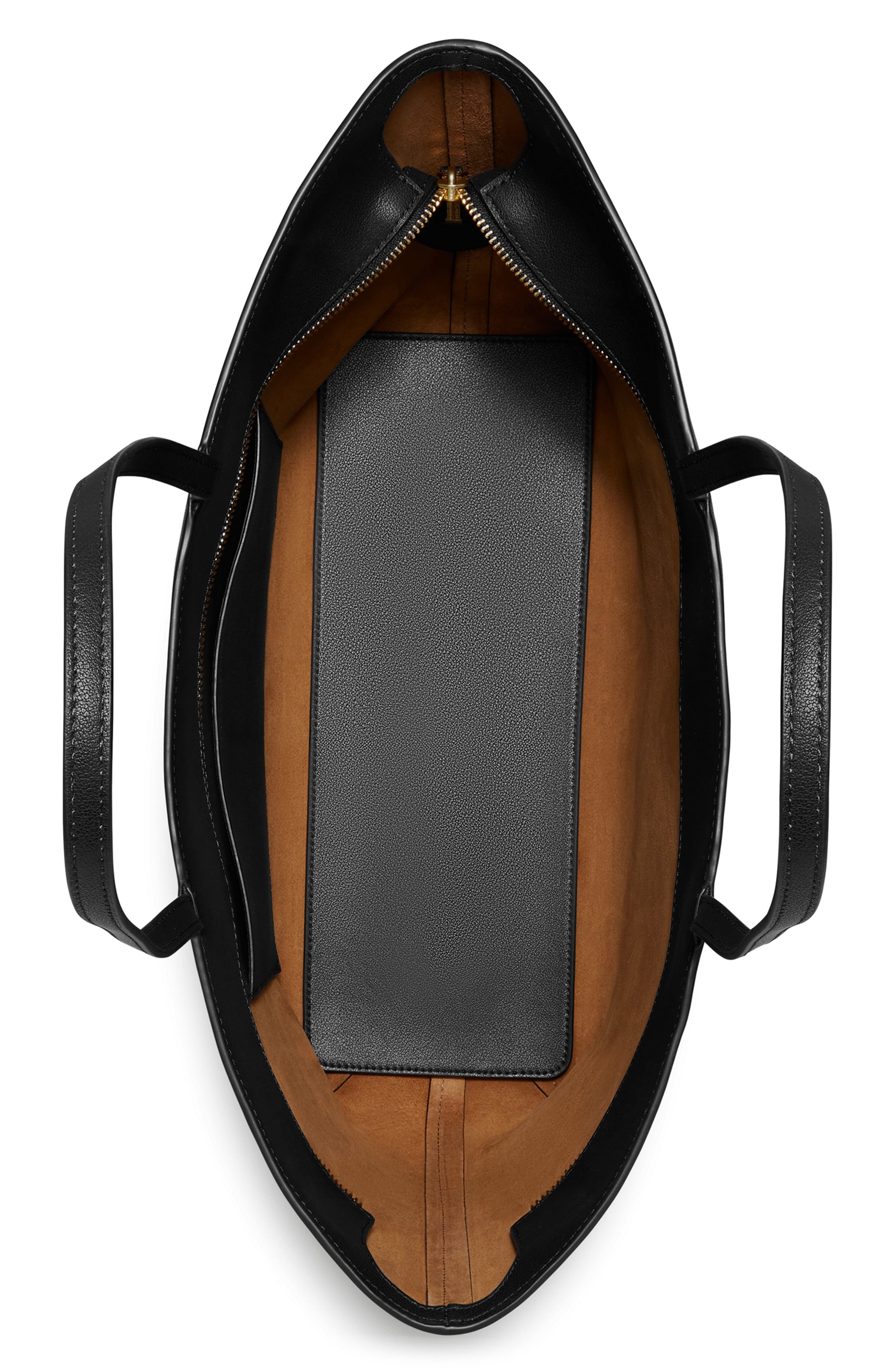Top Zip Leather Tote, Alternate, color, BLACK