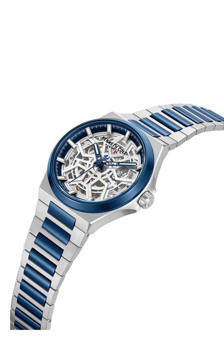 Kenneth Cole New York Automatic Bracelet Watch, 43.5mm, Alternate, color, Blue/Silver