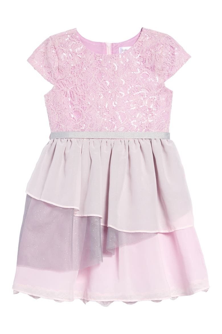 Cap Sleeve Lace & Chiffon Dress, Main, color, LAVENDER