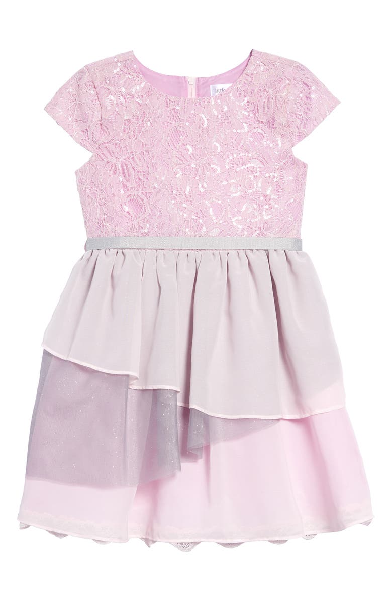 Little Angels Cap Sleeve Lace & Chiffon Dress, Main, color, 