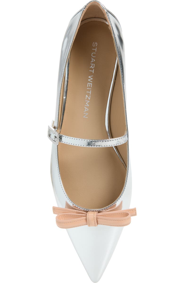 Stuart Weitzman Felicity Bow Mary Jane Flat, Alternate, color, Silver/ Poudre