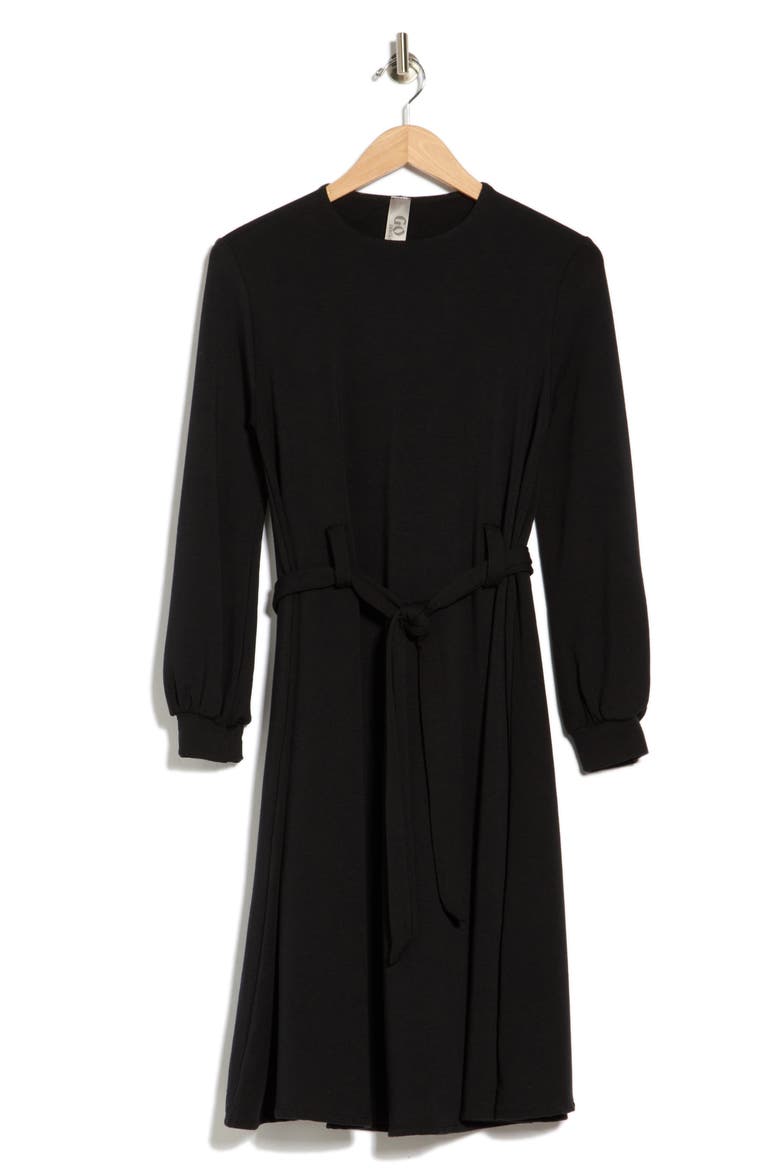 Long Sleeve Tie Waist Dress, Main, color, BLACK