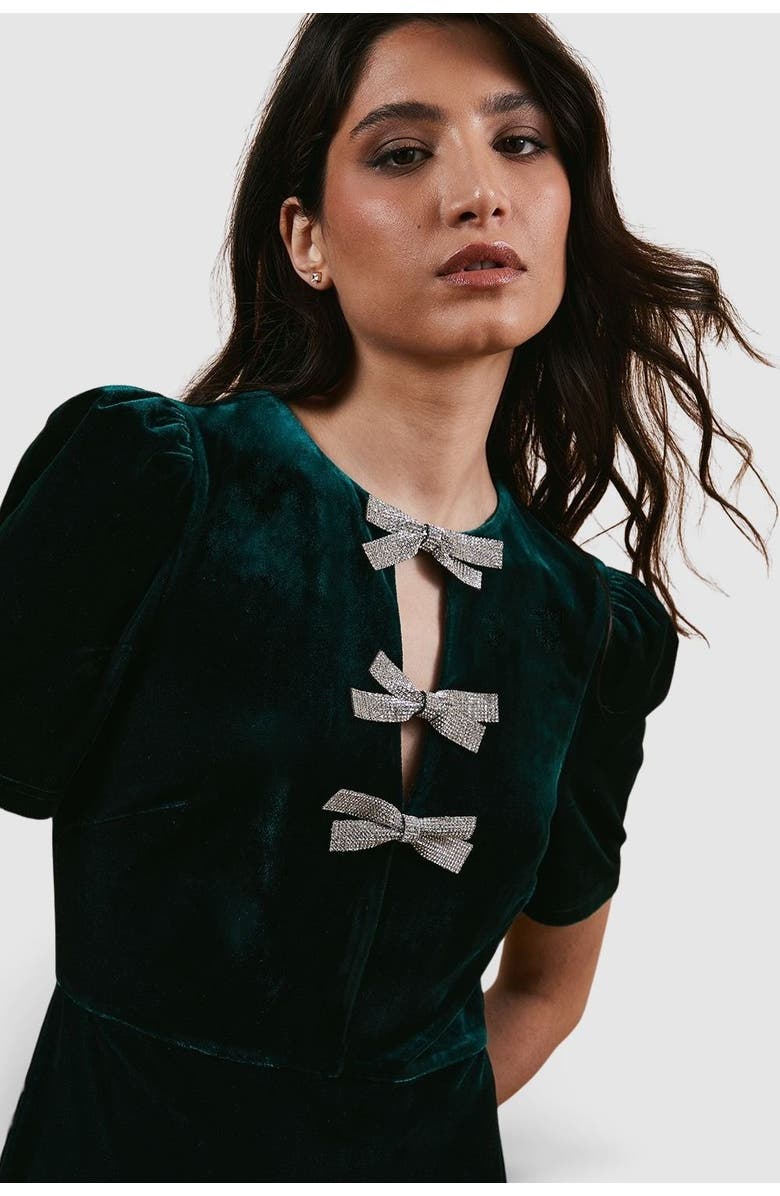Oasis Occasion Velvet Bow Midaxi Dress, Alternate, color, Emerald