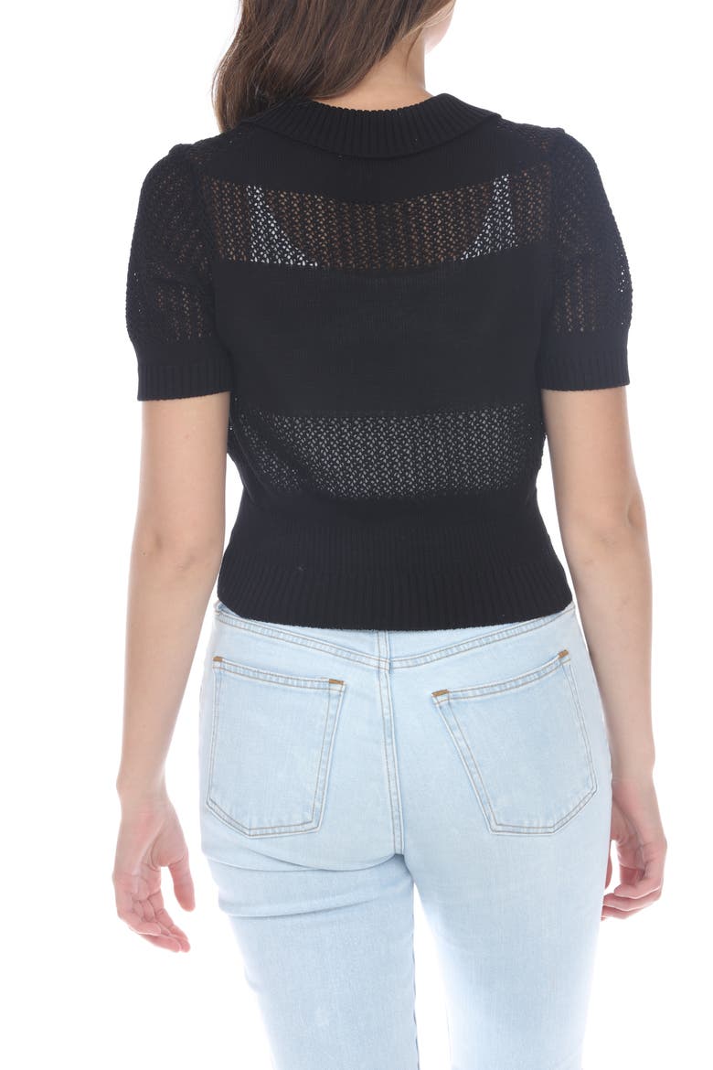 Cropped Openwork Cardigan Sweater, Alternate, color, BLACK