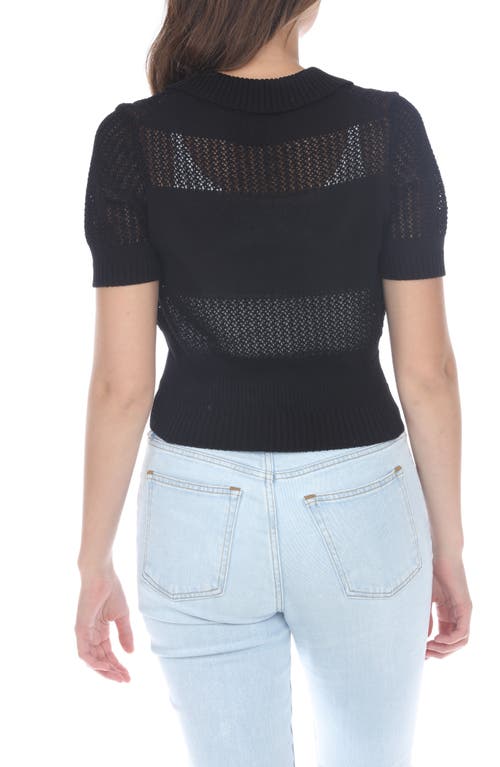 Shop Rain And Rose Cropped Openwork Cardigan Sweater In Black