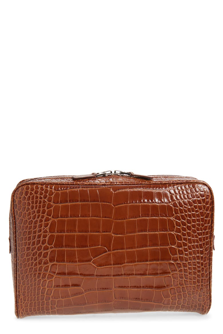 Croc Embossed Leather Laptop Case, Main, color, CARAMEL