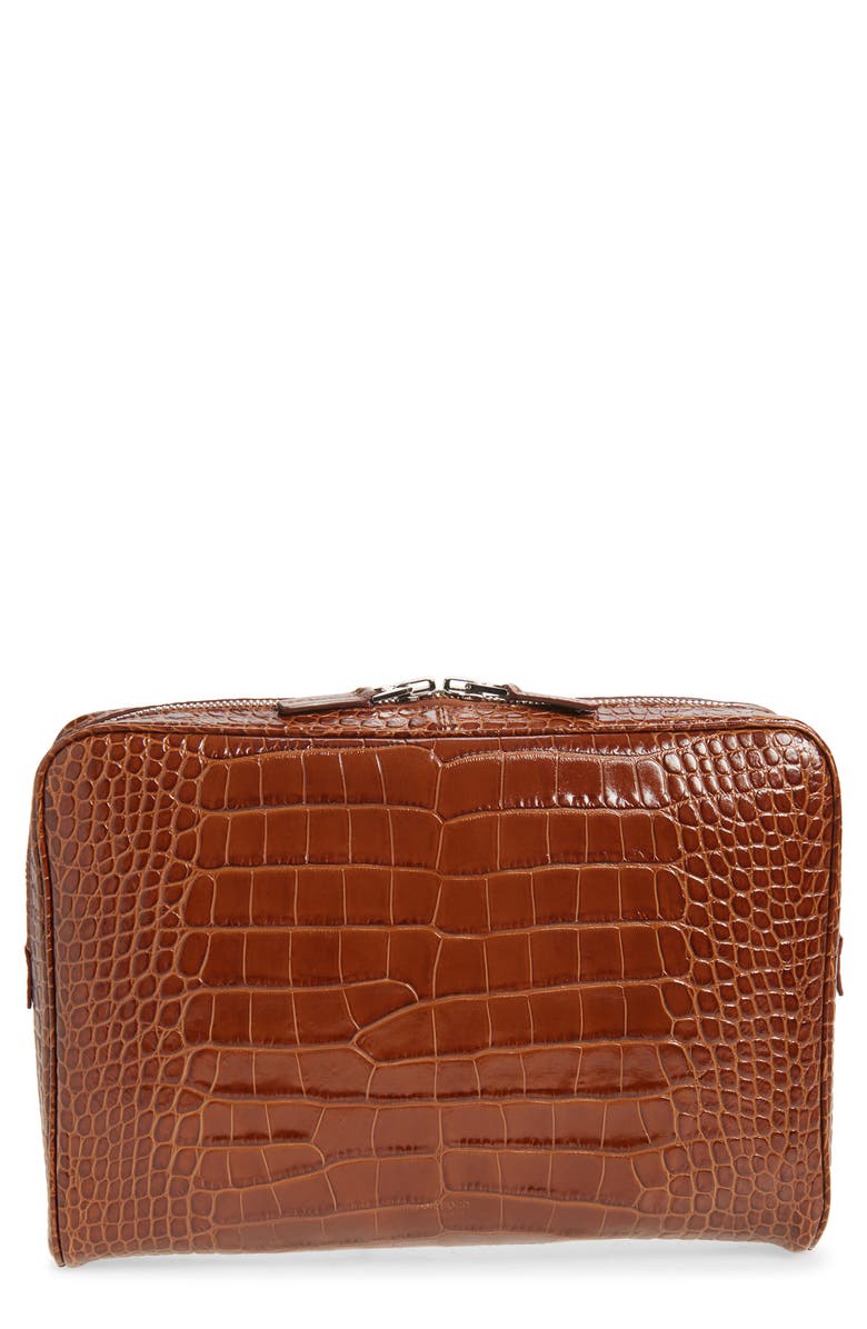 TOM FORD Croc Embossed Leather Laptop Case, Main, color, Caramel