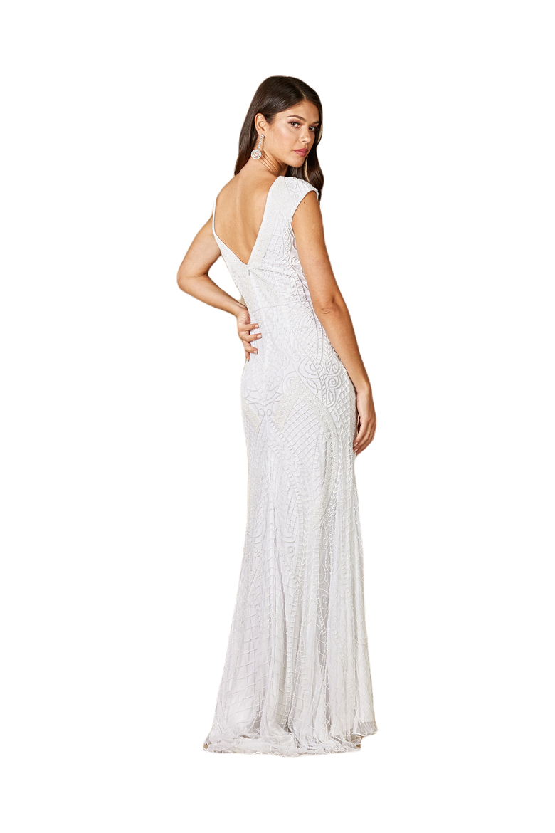 Gwen Beaded Short Sleeve Wedding Dress, Alternate, color, Ivory