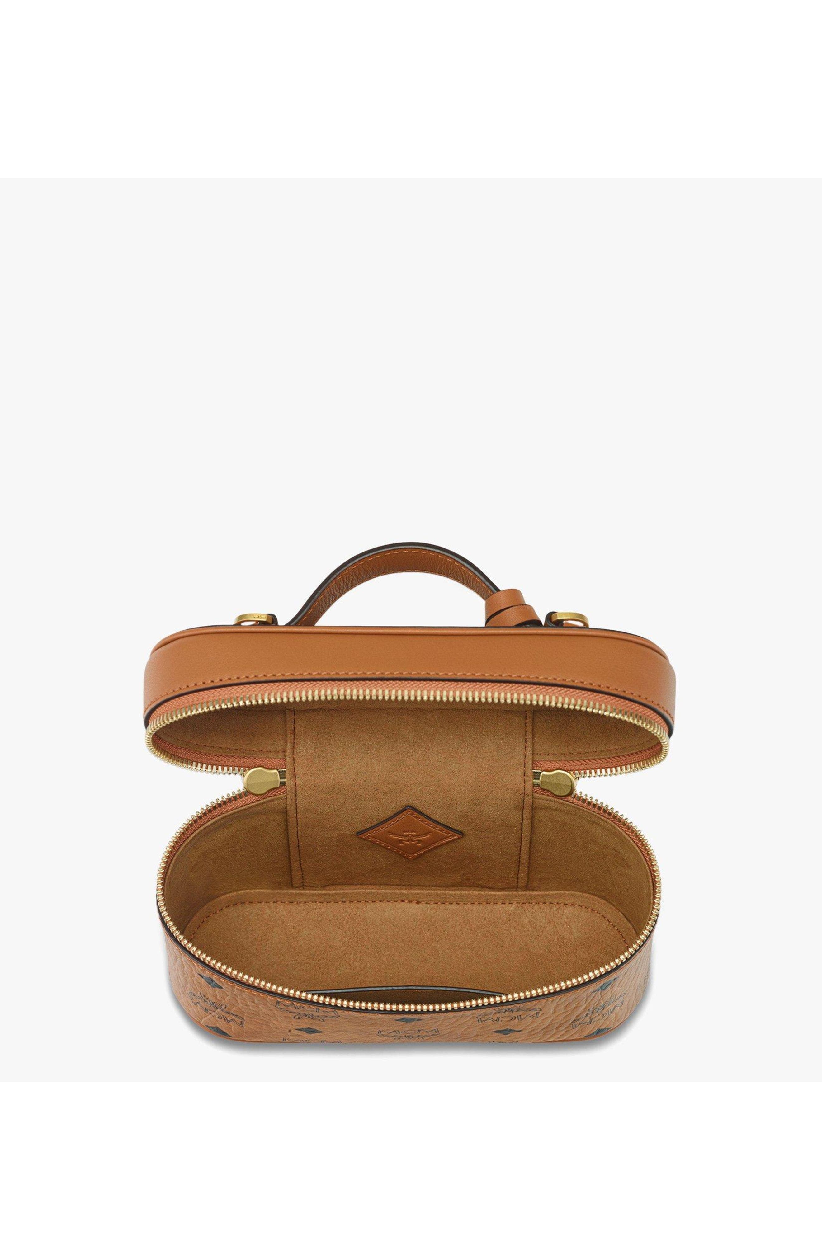 MCM Aren Vanity Case in Visetos Leather Mix, Alternate, color, Cognac