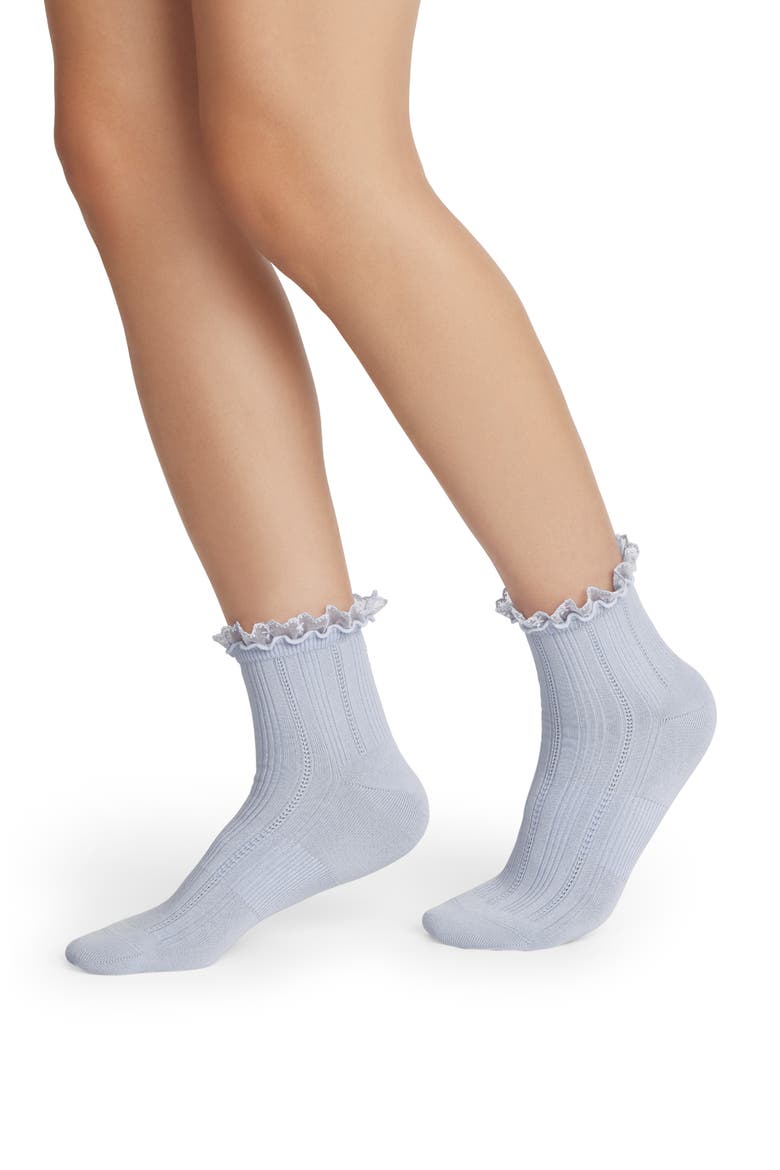 Lace Trim Cushioned Cotton Blend Rib Quarter Socks, Main, color, SAIL BLUE