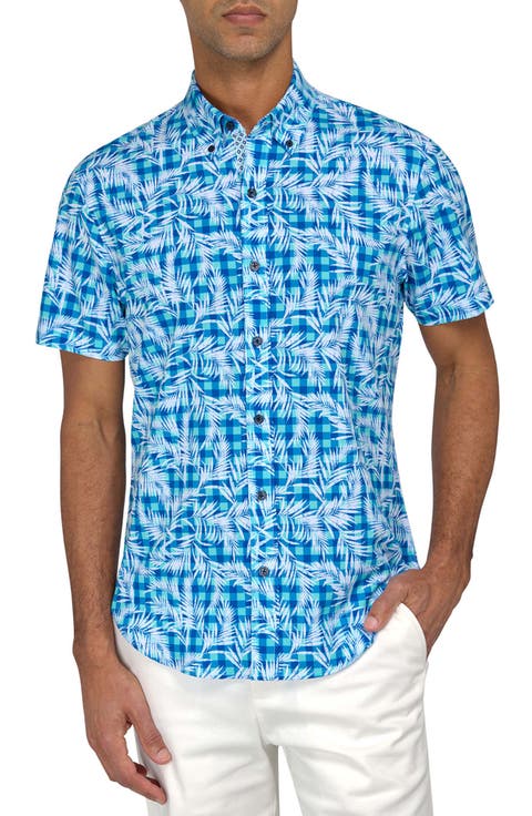 Feather Print Slim Fit Button-Up Sport Shirt