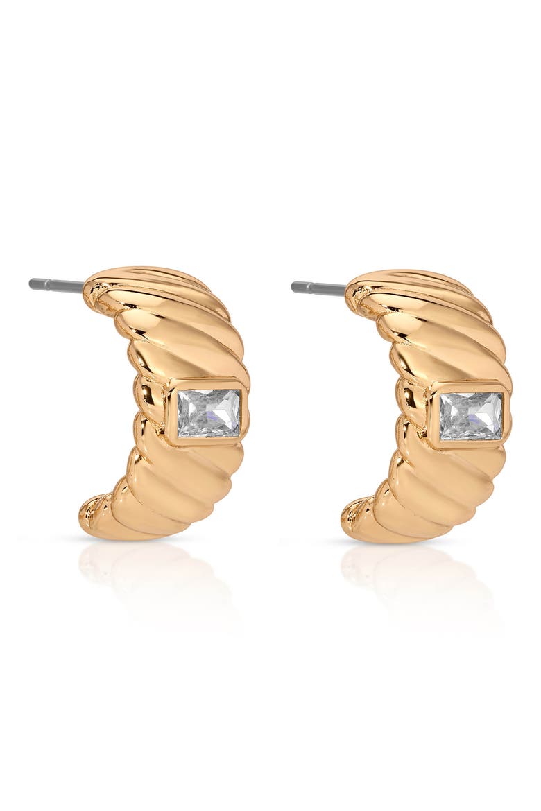 Baguette Crystal Hoop Earrings, Alternate, color, GOLD
