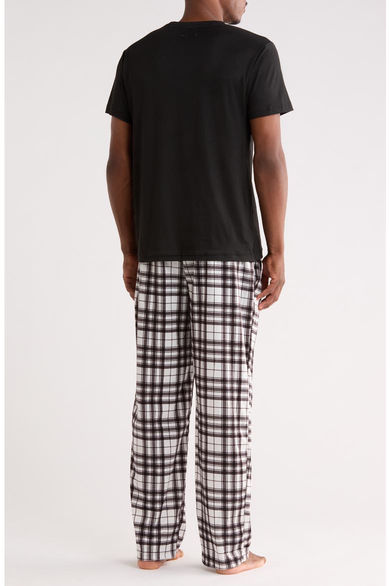 Crewneck T-Shirt & Plaid Pajama Pants Set, Alternate, color, BLACK/ WHITE