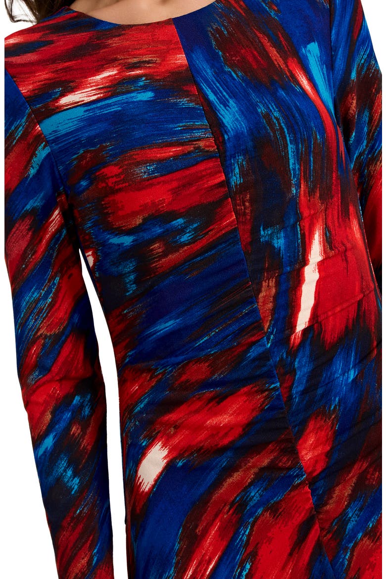 Ruched Long Sleeve Dress, Alternate, color, RED BLUE