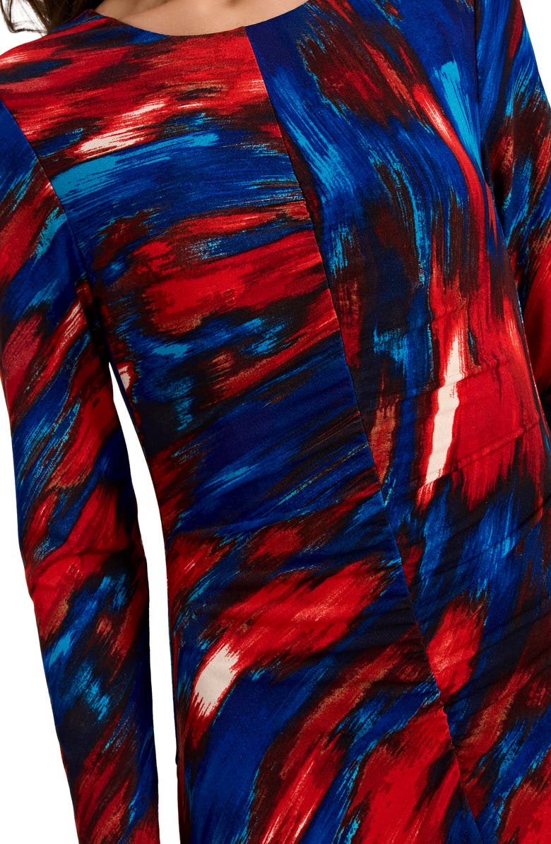 Tahari ASL Ruched Long Sleeve Dress, Alternate, color, Red Blue