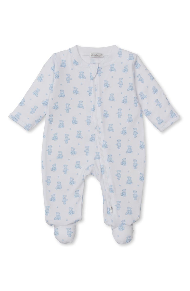 Kissy Kissy Print Pima Cotton Footie, Main, color, Light Blue