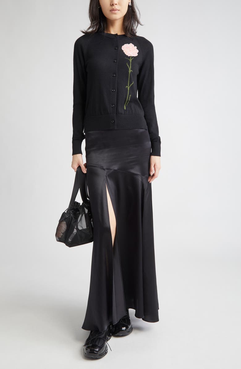 Simone Rocha Carnation Intarsia Merino Wool & Silk Cardigan, Alternate, color,