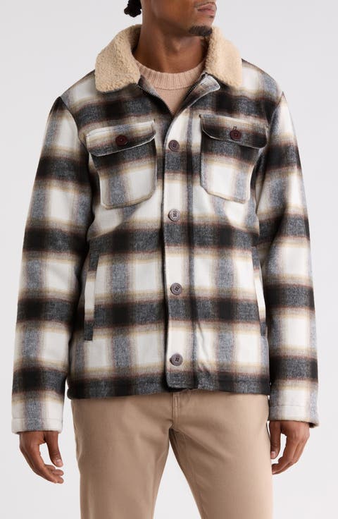 Plaid Faux Wool Shirt Jacket