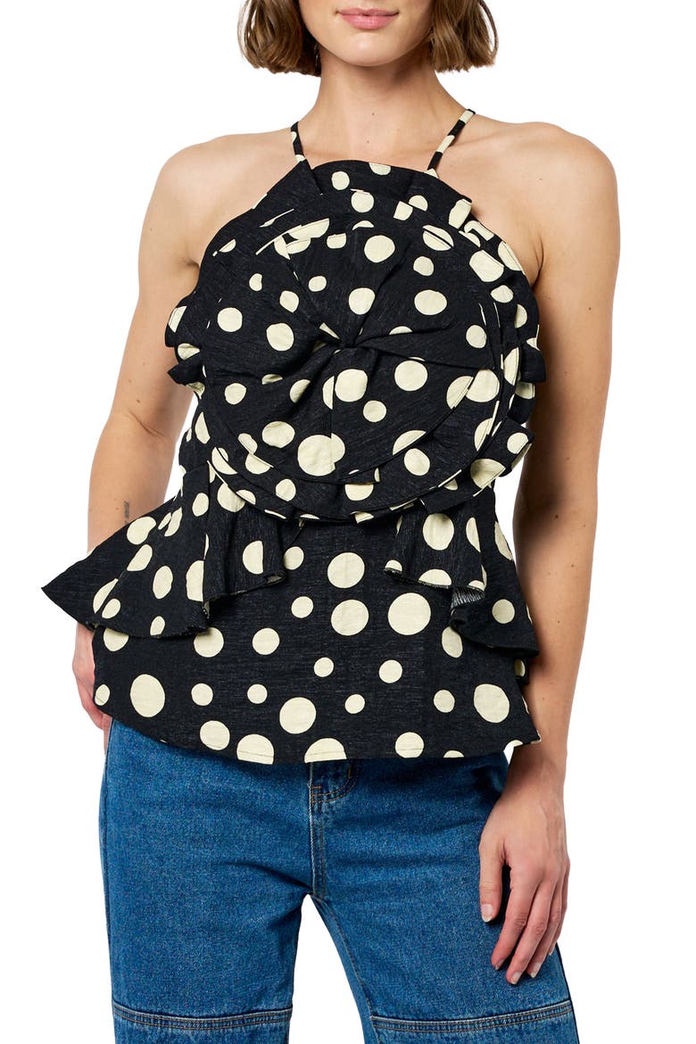 Vietta Ruffle Peplum Camisole, Alternate, color, BLACK
