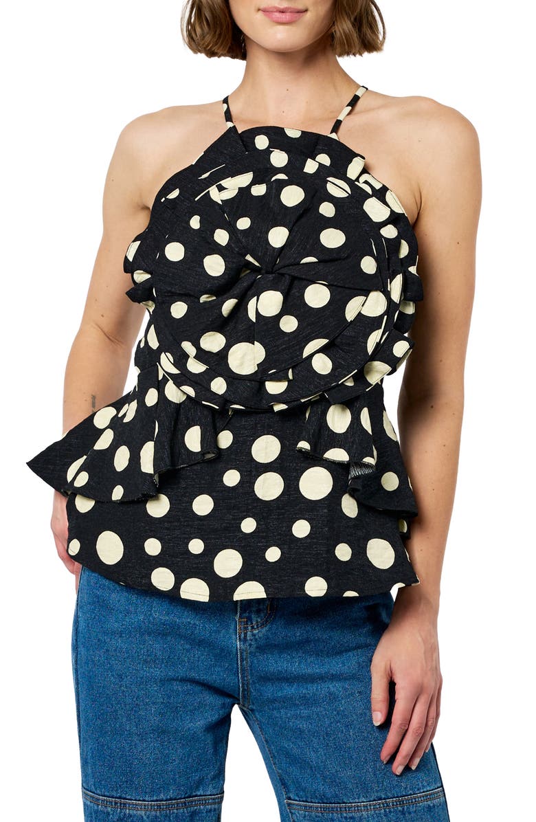 CIEBON Vietta Ruffle Peplum Camisole, Alternate, color, Black