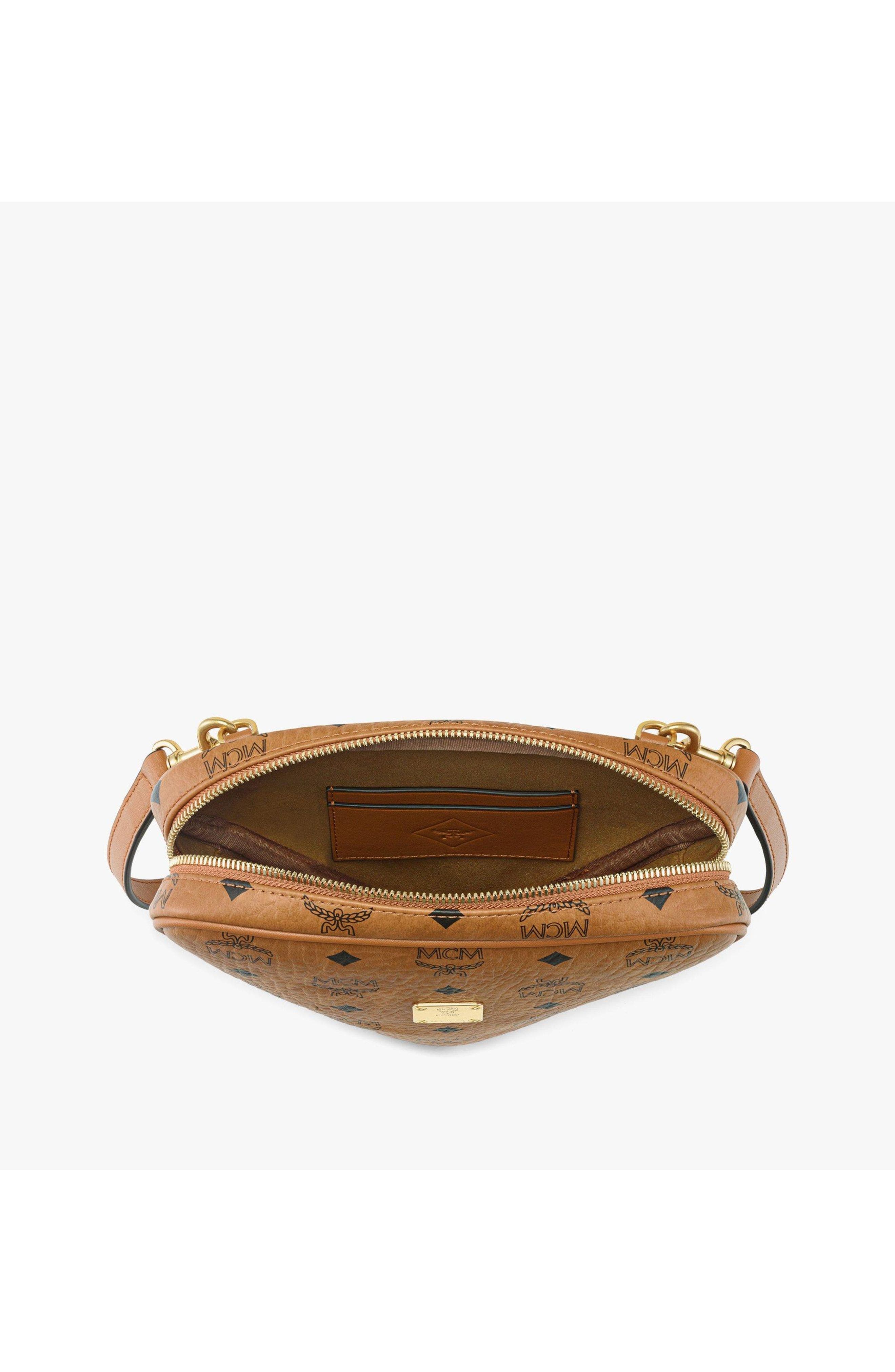 MCM Aren Tambourine Pouch in Visetos, Alternate, color, Cognac