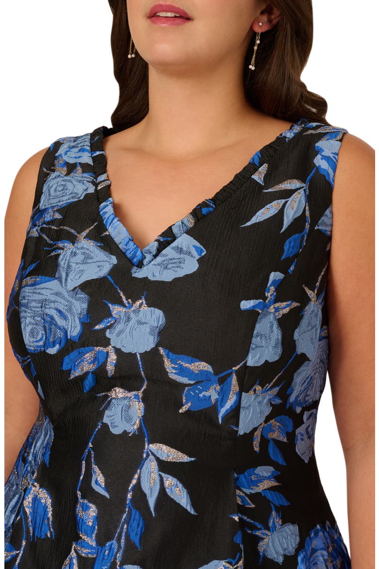 Metallic Floral High-Low Cocktail Dress, Alternate, color, BLUE/ BLACK MULTI
