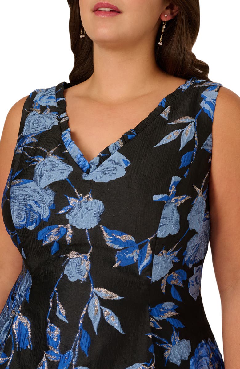 Adrianna Papell Metallic Floral High-Low Cocktail Dress, Alternate, color, Blue/ Black Multi
