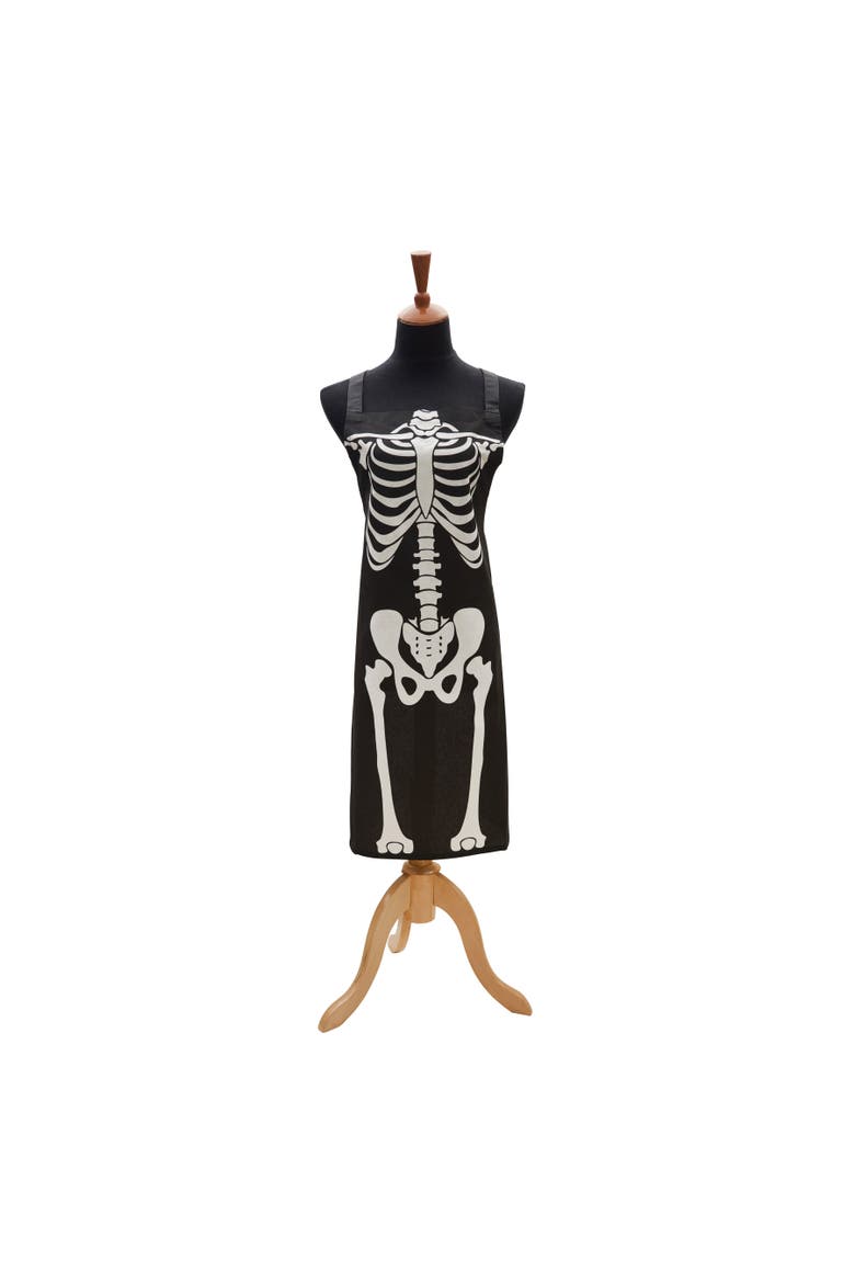 Skeleton Bones Halloween Cotton Kitchen Apron Baking Cooking, Alternate, color, Black