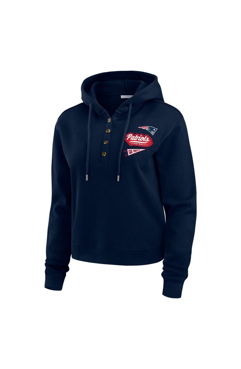 WEAR by Erin Andrews Women's WEAR by Erin Andrews Navy New England Patriots Waffle-Knit Pullover Hoodie, Alternate, color, Navy