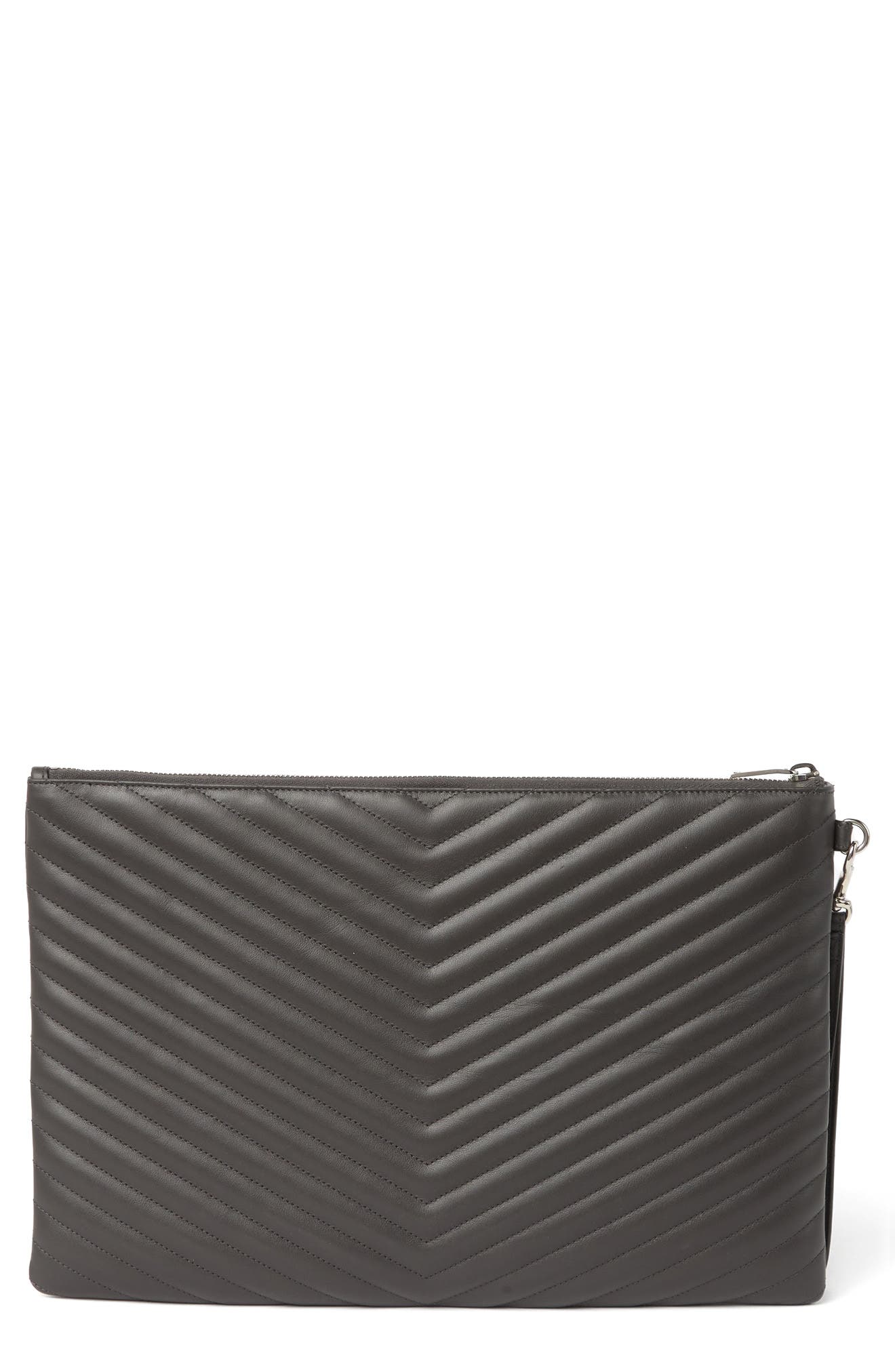 Large Monogram Matelassé Leather Pouch, Alternate, color, COAL