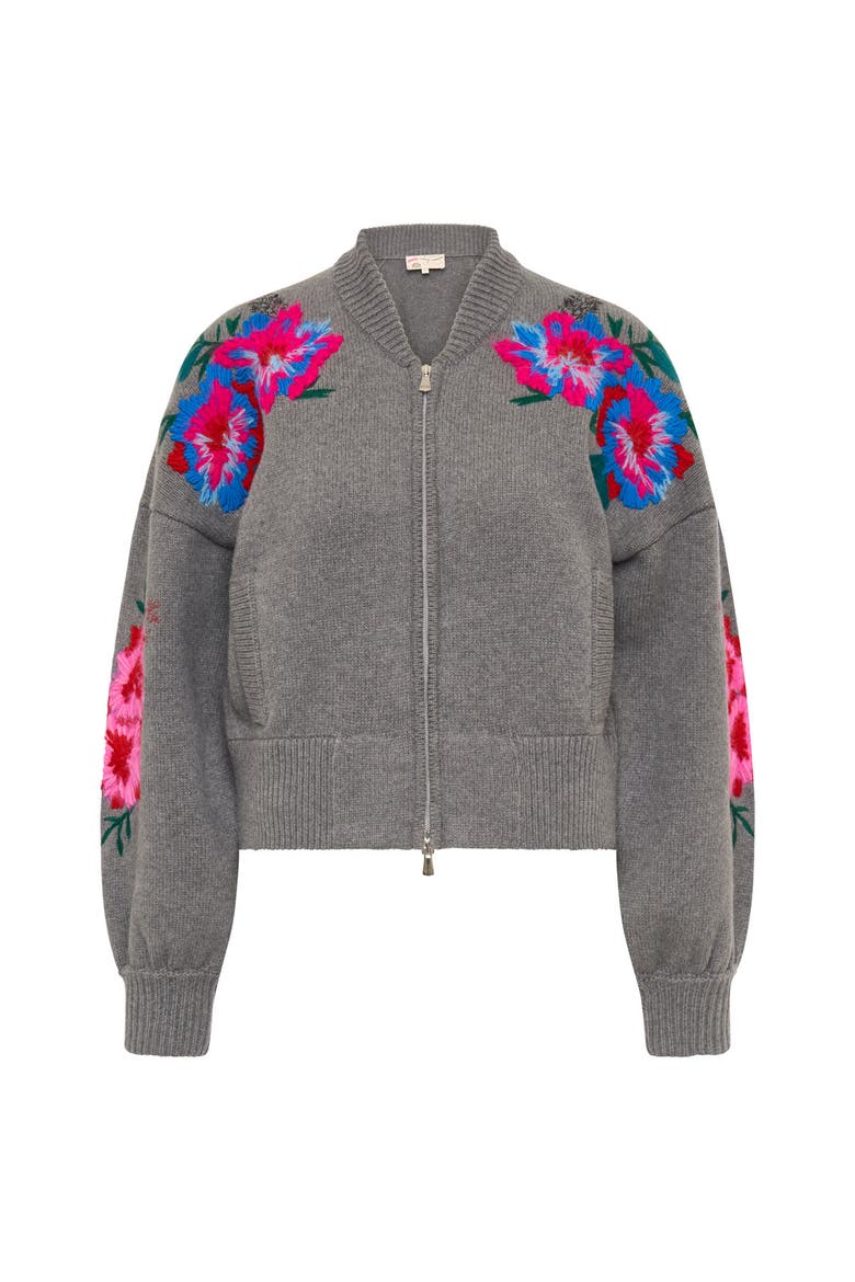 Embroidered Knit Cardigan With Zipper, Main, color, Grey