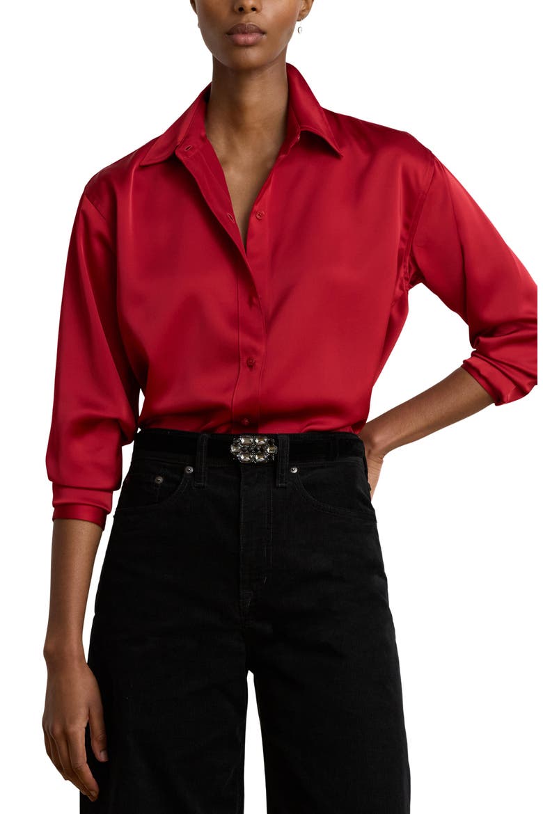 Satin Charmeuse Shirt, Main, color, RALPH RED